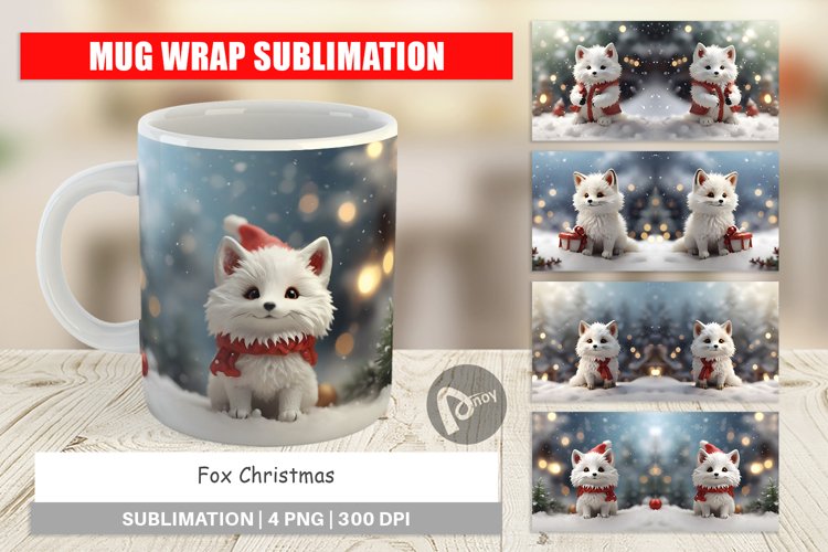 Mug sublimation design Fox Christmas