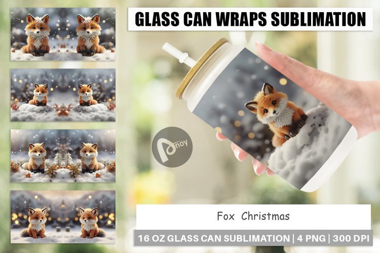 Glass Can Wraps Fox Christmas