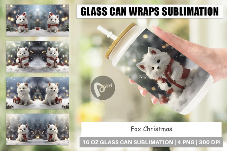 Glass Can Wraps Fox Christmas