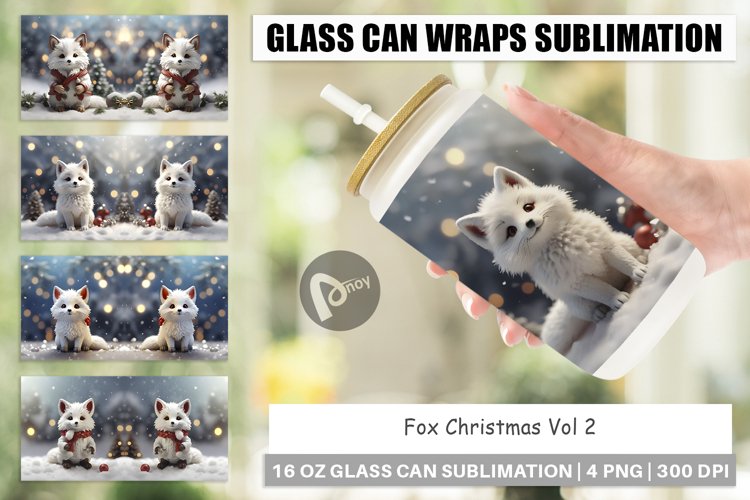 Glass Can Wraps Fox Christmas