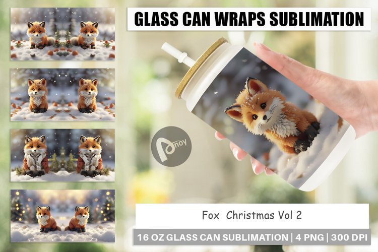 Glass Can Wraps Fox Christmas