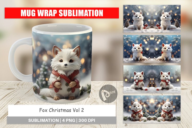 Mug sublimation design Fox Christmas
