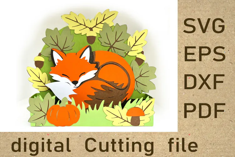 Fox Autumn 3D Pop Up Card SVG Layered Paper Cut Cutting