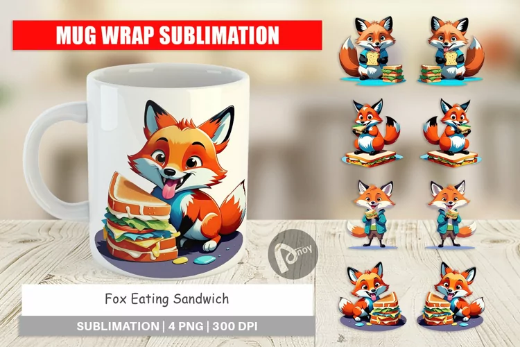 Mug Wrap Design Fox with Sandwich