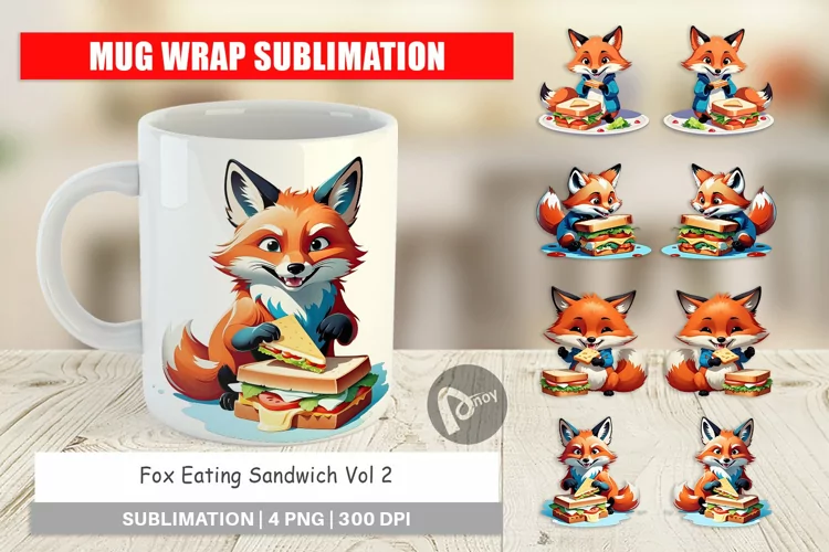 Mug Wrap Design Fox with Sandwich
