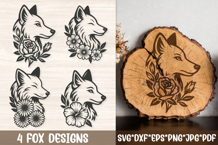 Fox Head Floral SVG| Foxes Laser Engraving Cut Files