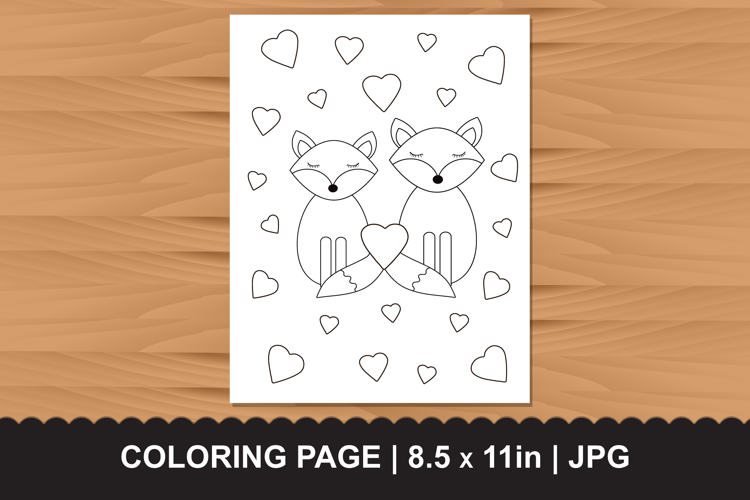 Cute Fox Couple Coloring Page with Floating Hearts