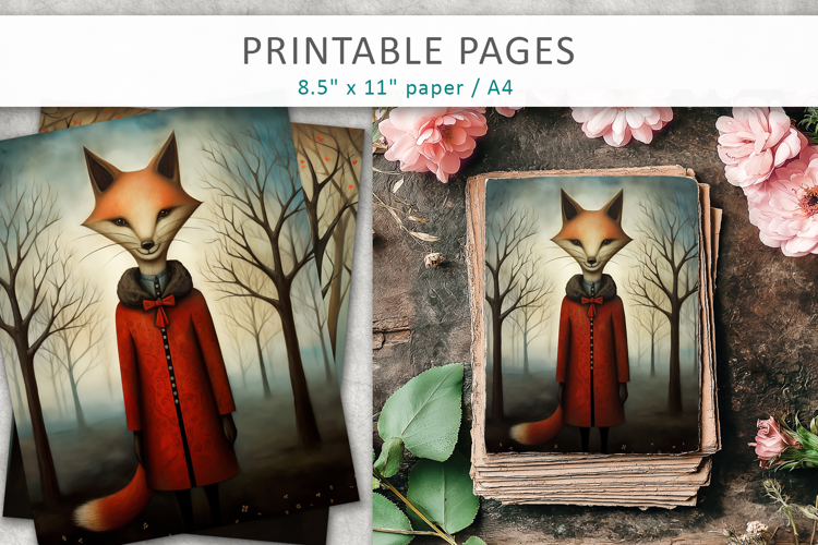 Whimsical Woodland Fox Junk Journal Pages