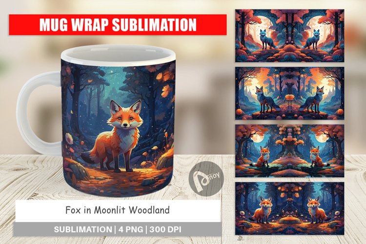 Mug Wrap Design Moonlit Woodland Fox