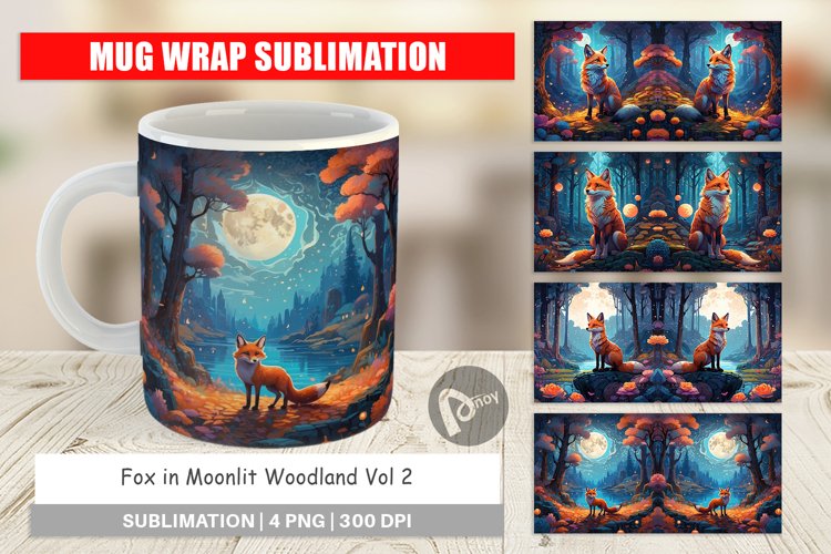 Mug Wrap Design Moonlit Woodland Fox