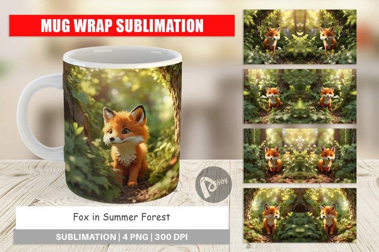 Mug Wrap Design Fox in Summer Forest