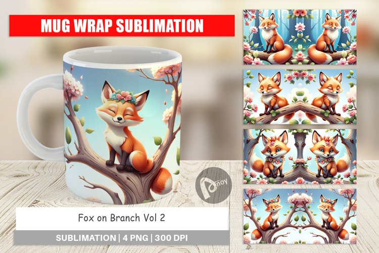 Mug Wrap Design Fox on Branch