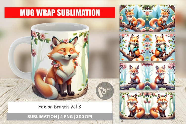 Mug Wrap Design Fox on Branch