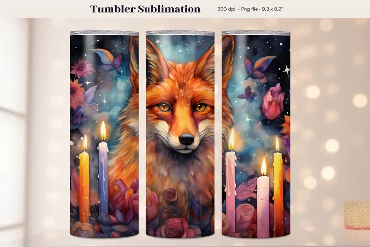 Fox Tumbler Wrap | Watercolor Fox Tumbler Sublimation Design