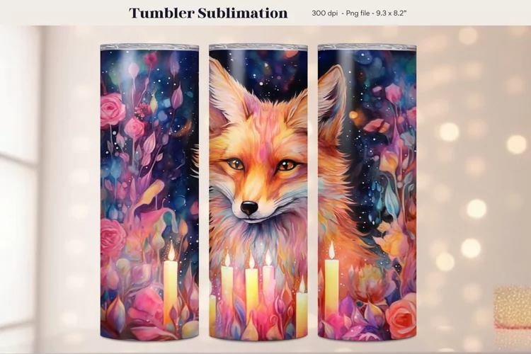 Fox Tumbler Wrap | Watercolor Fox Tumbler Sublimation Design