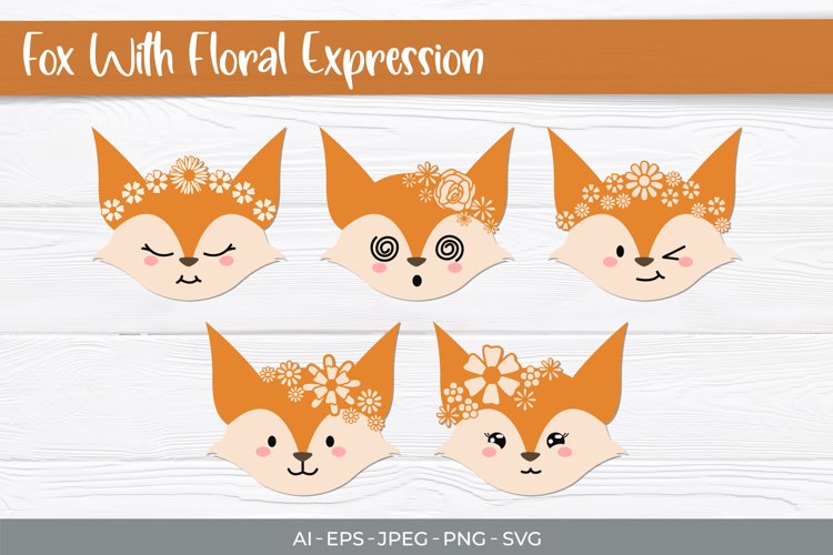 Fox with Various Expression Wearing Floral Headpiece Design example image 1