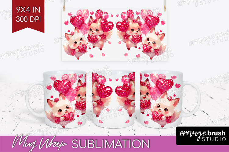 Foxes Valentine Mug Wrap Cute Valentines Day Mug PNG