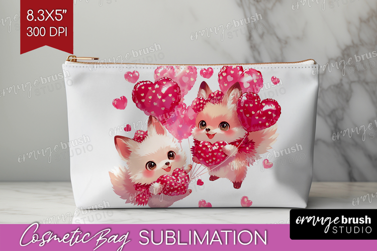 Foxes Valentine Cosmetic Bag Cute Valentines Day Makeup Bag