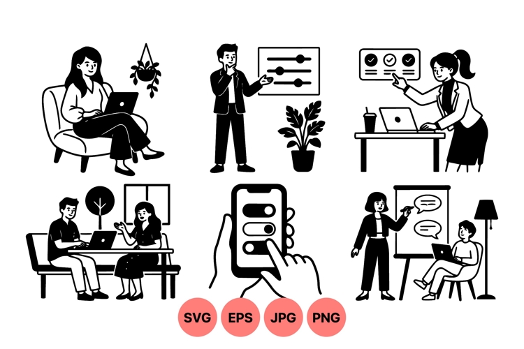 Modern Business People Working Vector Illustrations