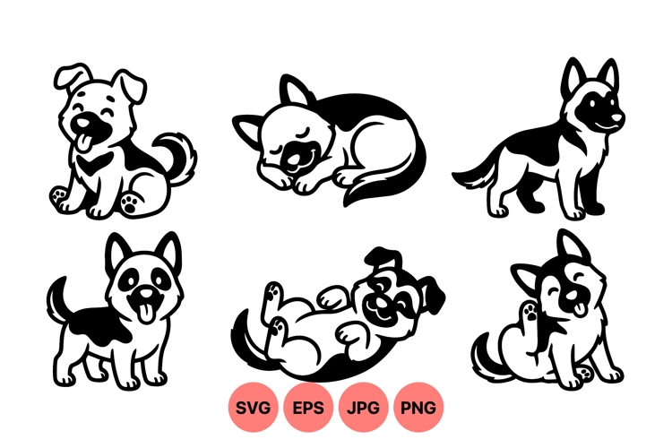 Black And White Cute Dog Puppy SVG Clipart Design