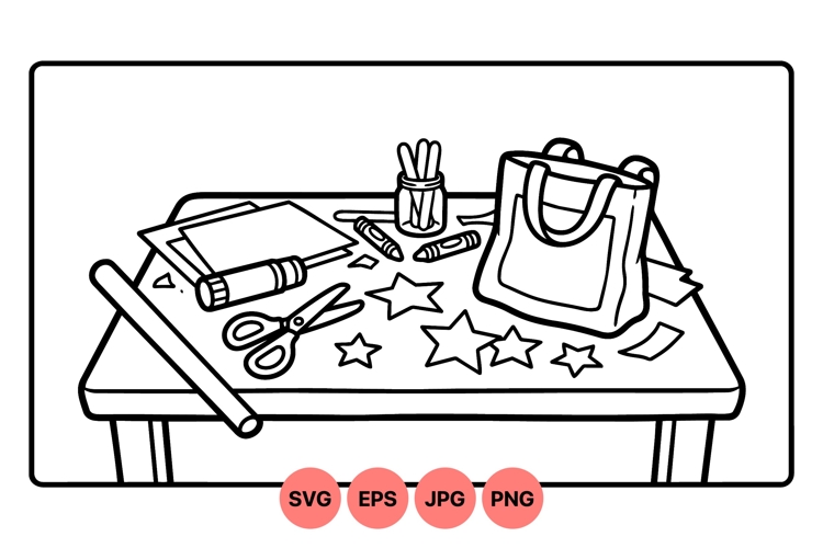 Hand Drawn Craft Table Art Supplies Illustration