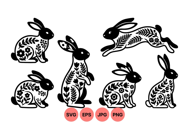 Hand Drawn Floral Rabbit Clipart For Spring Decor