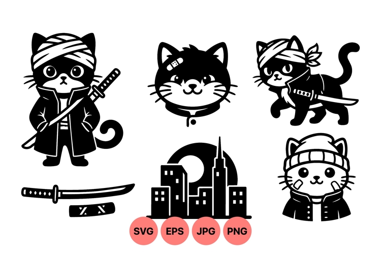 Ninja Cat Vector Clipart For Urban Designs