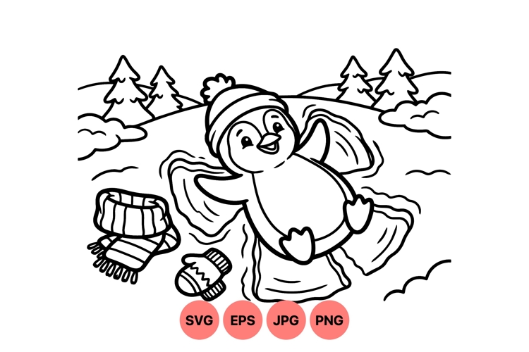Cute Penguin Making Snow Angel Vector Art