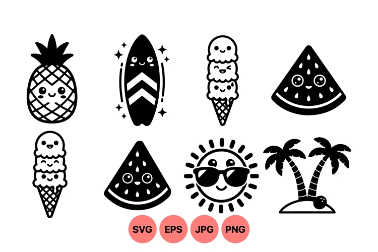 Cute Kawaii Summer Icons For Craft Projects