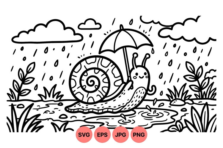 Hand Drawn Snail With Umbrella Rain Illustration