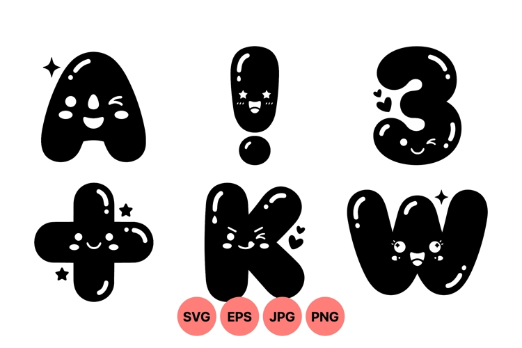 Cute Kawaii Alphabet Characters SVG Clipart