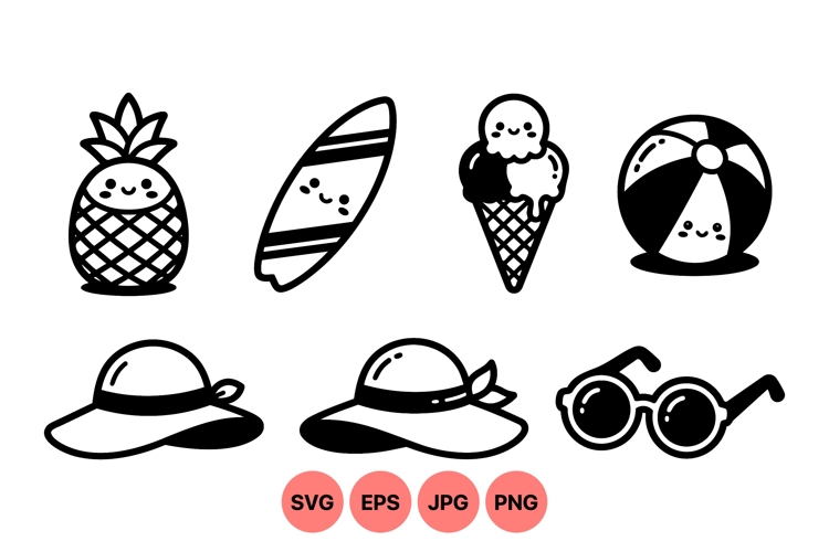 Cute Summer Kawaii Icons For Beach And Vacation