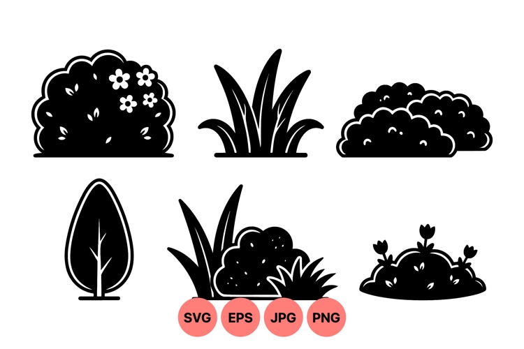 Black Silhouette Bush And Grass Vector Graphics