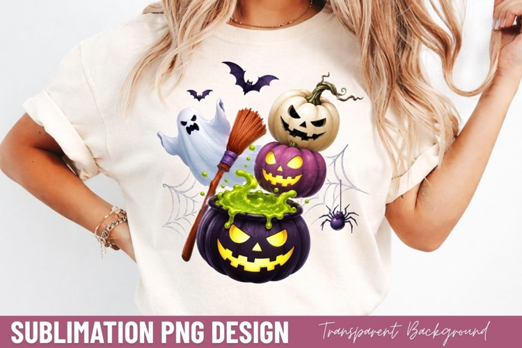 halloween pumpkin PNG, spooky witch cauldron shirt design