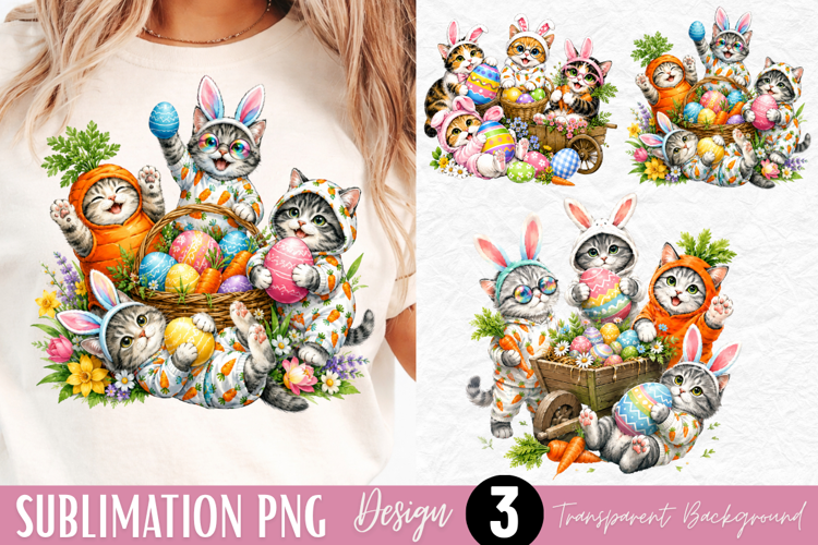 cute easter kittens PNG, easter cat basket shirt design