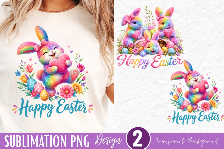 happy easter PNG, rainbow bunny easter PNG, easter bunny