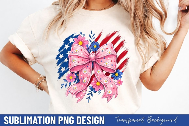 american flag bow PNG, pink coquette bow shirt design