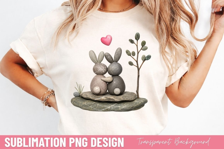 cute bunny couple PNG, rabbits love heart shirt design