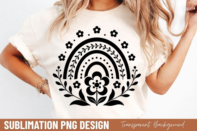 boho flower rainbow PNG, minimalist rainbow shirt design