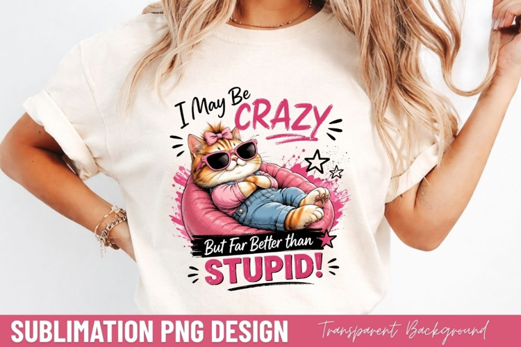 i may be crazy but far better than stupid, funny cat quote