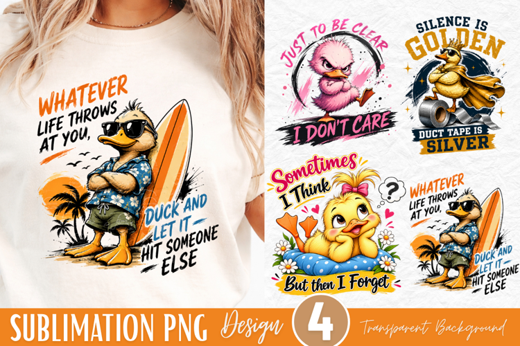 whatever life throws at you, funny duck surfer PNG, funny