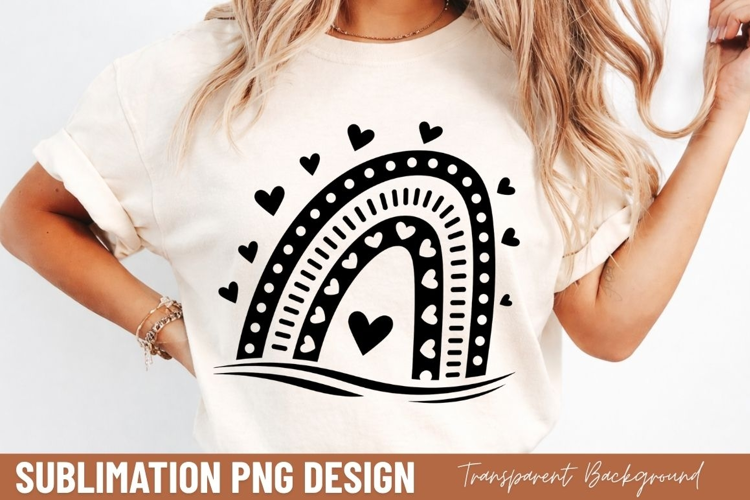 boho heart rainbow PNG, minimalist rainbow shirt design