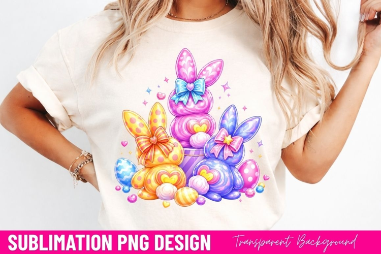 easter bunnies PNG, colorful spring bunnies shirt design
