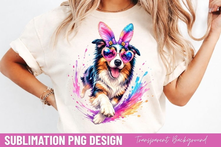cute watercolor dog PNG, dog with bunny ears shirt design