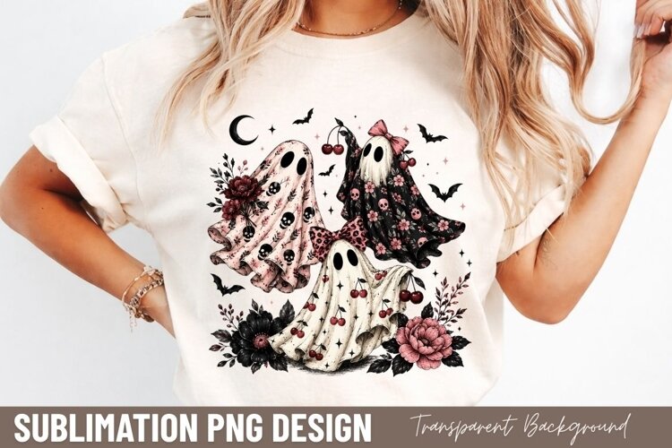 spooky halloween ghosts PNG, cute witchy ghost shirt design example image 1