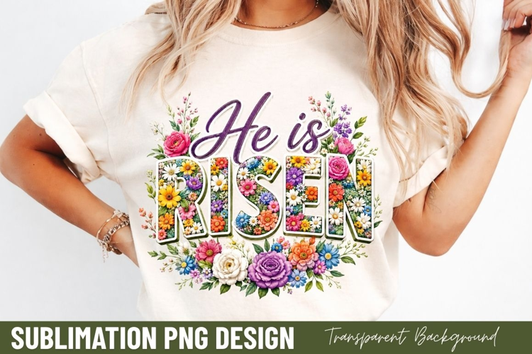 he is risen PNG, floral christian cross shirt design, easter