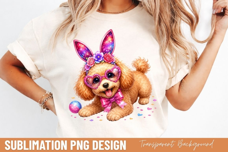 cute Easter dog PNG, puppy wearing bunny ears shirt design