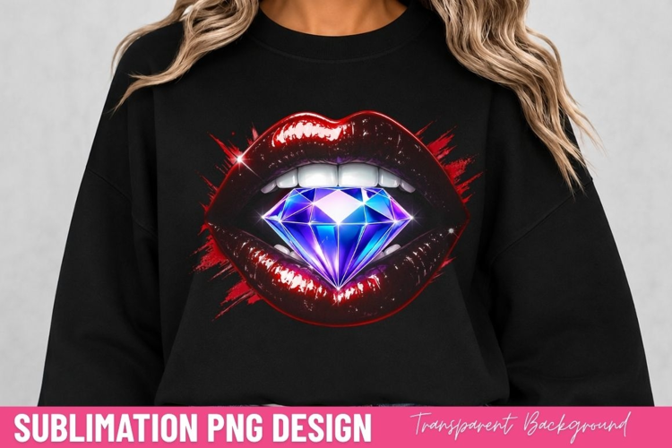 glitter lips PNG, diamond teeth shirt design, glam lips png
