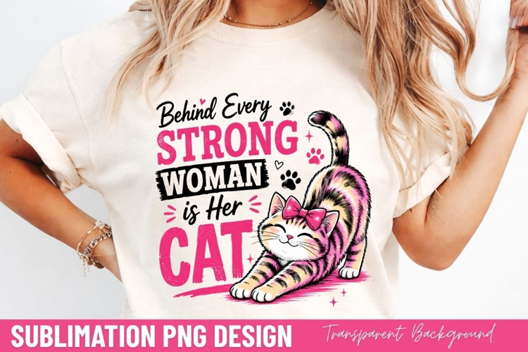 behind every strong woman is her cat, cat mom PNG, striped