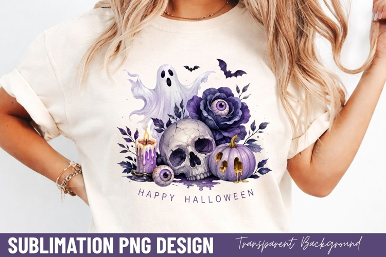 spooky ghost skull PNG, Halloween ghost skull shirt design